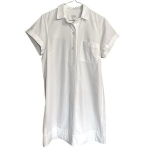 EUC J. CREW 100% Cotton White Button Front Short Sleeve Shift/Shirt Dress Size 6